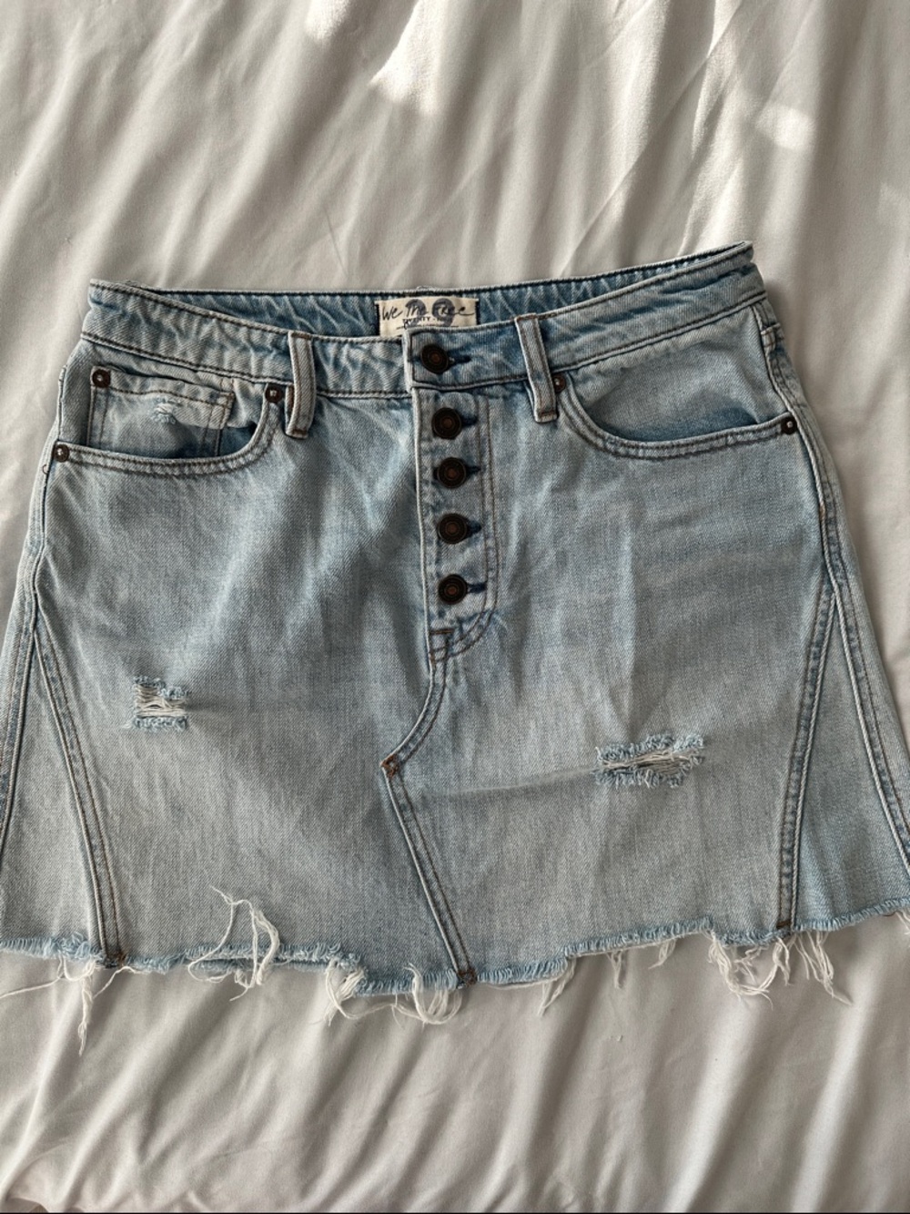 We The Free - Free People Light Blue Distressed Denim Mini Skirt NWOT